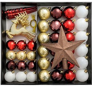 WeRChristmas Onbreekbare Luxe Kerstboom Kerstballen - 50-delig, Rood/Wit/Goud/Chocolade/Bes