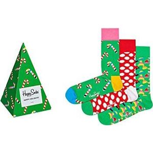 Happy Socks 3-Pack Holiday Tree Gift Box, Kleurrijke en Leuke, Sokken voor Dames en Heren, Groente-Rood-Wit (41-46)