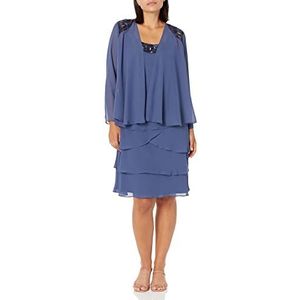 S.L. Fashions Women's Mother of The Bride Jacket Dress with Sequined Cut Out Shoulder Regular Sizes, Wedgewood, 6 Petite