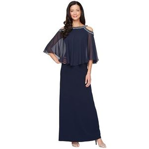 Alex Evenings Women's Cold Shoulder Popover Dress, Navy, 16
