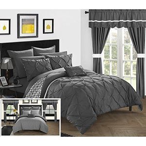Chic Home 20-delig omkeerbaar dekbed compleet bed in een tas, grijs, koningin