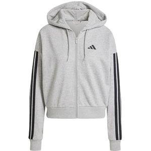 adidas Dames ESSENTIALS 3-STRIPES FRENCH TERRY FULL ZIP HOODIE, Medium Grey Heather/Black, M