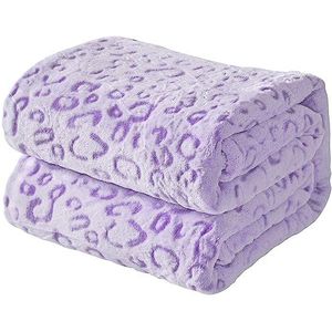 FY FIBER HOUSE Flanellen fleece plaid microvezel deken met 3D Cheetah Print, 228 x 228 cm, paars