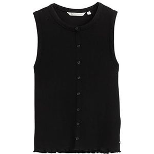 Tom Tailor Denim - Gebreide Top - Deep Black - Mouwloos - Knoopsluiting
