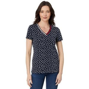 Tommy Hilfiger Gestreept T-shirt met V-hals voor dames en heren, Sky Captain/Helder Wit, M