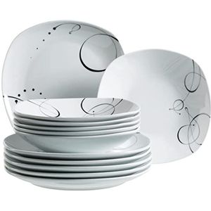 MÄSER, Chanson-serie, platte borden à 25 cm, diepe borden 21,5 cm, porseleinen serviesgoed set