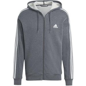 adidas Heren Essentials Fleece 3-Stripes Full-Zip Hoodie, grey heather, L Tall