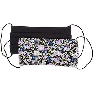 Pieces Dames AOP:2 Pack Black-Blue Flower+ Solid mond-neusmaskers, één maat