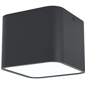 EGLO Plafondlamp Grimasola, 1-lichts opbouwlamp modern van aluminium, staal en kunststof, plafondlamp in zwart, wit, opbouwlamp met E27-fitting, L x B