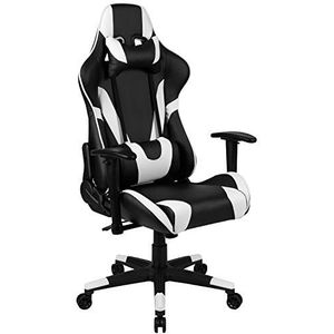 Flash Furniture Gamingstoel met hoge rugleuning, ergonomische bureaustoel met verstelbare armleuningen en netstof, perfect voor gamers of in het thuiskantoor, zwart/wit