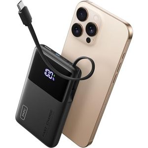 INIU Powerbank, 45 W, 10.000 mAh, slanke powerbank met geïntegreerde USB-C-kabel, high-speed draagbare oplader, USB C in & out, accupack voor iPhone 16, 15, 14, 13, Samsung Xiaomi MacBook