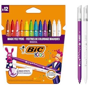 BIC Kids 9202962 toverstiften Colour & Erase, set van 12, viltstiften met magische effecten, uitwasbare pennen voor kinderen