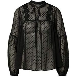 VERO MODA Vrouwelijk bovendeel met lange mouwen en V-hals, zwart, S