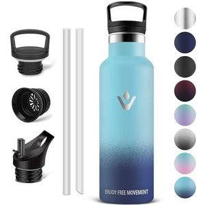 Vikaster Drinkfles, thermosfles, 0,5 l, BPA-vrij, thermosfles met rietje, voor school, sport, fiets, camping, fitness, outdoor