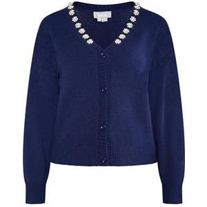 LEOMIA Dames cardigan met parels, marineblauw, M/L