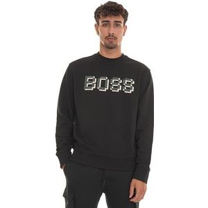 BOSS Weglitterlogo sweatshirt voor heren van katoen-terry met gedrukt en geborduurd logo, zwart 1, M