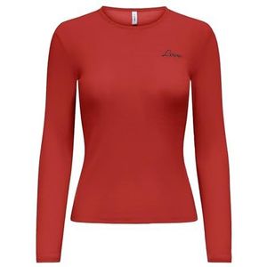 ONLY Dames Onlbetty L/S O-Neck Top Box Cc JRS shirt met lange mouwen, Flame Scarlet/Print: Love, XS