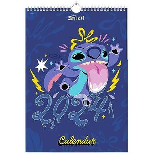 Grupo Erik A3 Kalender 2024 Stitch - Wandkalender 12 maanden - Familiekalender - 29,7x42 cm