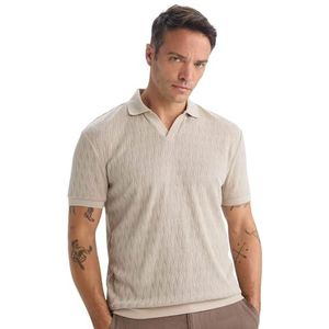 DeFacto Basic poloshirt voor heren, klassiek T-shirt voor mannen, beige, XXL