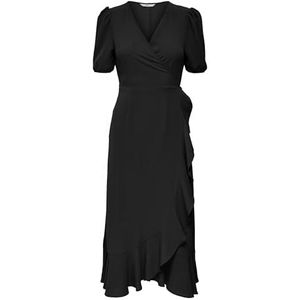 ONLY Vrouwelijke jurk normale snit V-hals elastische manchetten korte jurk, zwart, M