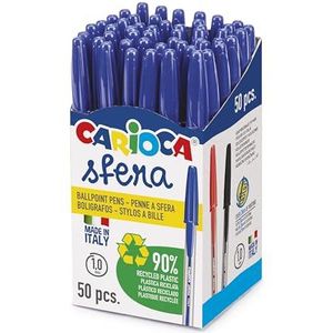 Carioca Sfera Gel Balpen, blauw, doos met 50 blauwe balpen, gemaakt van 90% gerecycled kunststof, super glijdend schrijven, punt Ø 1 mm, 50 stuks