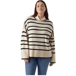 Bestseller A/S Dames Vmsaba Ls Rollneck Blouse Ga Noos Cur gebreide trui, Birch/Stripes:w Black, 48/50/Grote Maten