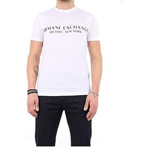 Armani Exchange Heren T-shirt met korte mouwen Logo van Milan New York, Wit/weelderige tuin, XXL