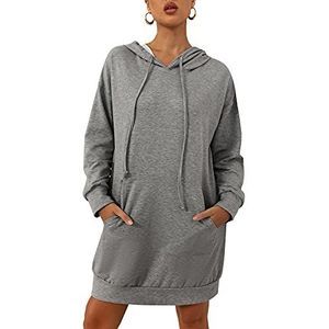 Sykooria Dames hoodie jurk pullover lange mouwen basic sweatshirts capuchontrui tops hoodie jurk donkergrijs XL, donkergrijs, XL