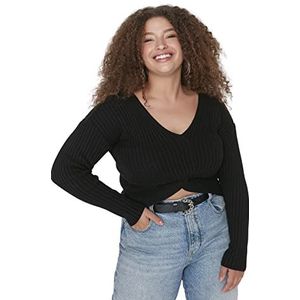 Trendyol Dames V-hals Plain Regular Plus Size Sweater Sweatshirt, Zwart, 4XL Grote Maten