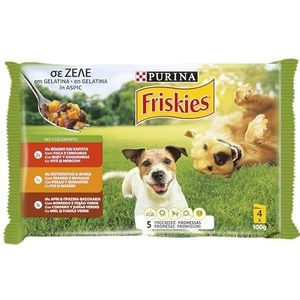 Purina Friskies natvoer voor honden in gelatine met kip, lam en os, 10 verpakkingen met 4 zakken van 100 g