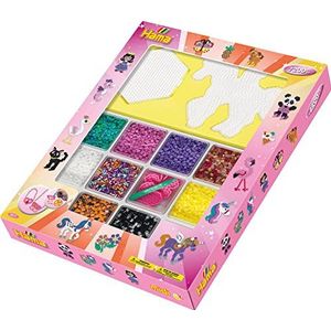 Hama Perlen 3071 cadeauset met doos met ca. 7.200 kleurrijke midi-strijkkralen met diameter 5 mm, motiefsjabloon en 2 stiftplaten, incl. strijkpapier, creatief knutselplezier voor groot en klein