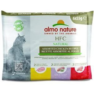 Almo Nature - HFC Natural Kip Selection – Vochtig voer voor volwassen katten: 6 vershoudzakjes van 55 g