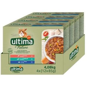 Ultima Nature Natvoer voor katten - snacks met een groot aantal vissen, 4 dozen à 12 x 85 g