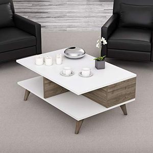 Homemania Salontafel, spaanplaat melamine, wit, notenhout, 90 x 60 x 38,6 cm