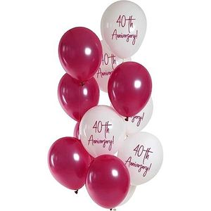 Folat 25164 Ballonnen Set Latex Anniversary 33cm-12 stuks - voor Jubileum Ruby 40 jaar, rood