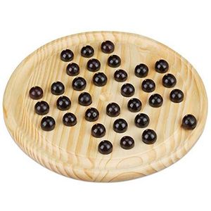 Relaxdays Solitaire spel, rond speelbord, 33 ballen, kinderen en volwassenen, 1 speler, houten bordspel, natuur/zwart