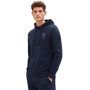 TOM TAILOR Basic hoodie voor heren met logo-print, 10668-sky Captain Blue, XXL