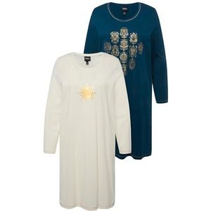 Ulla Popken Dames 2 stuks, Big Shirt, Starprint nachthemd, crèmewit, 42/44, crème-wit, 42-44