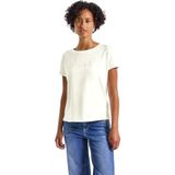Shirttops - Offwhite - Met Tekstborduursel - Ronde Hals - Korte Mouwen