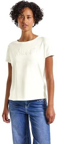 Shirttops - Offwhite - Met Tekstborduursel - Ronde Hals - Korte Mouwen