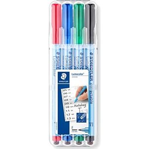 Staedtler Lumocolor 305F Wp4-1 Foliestift, Correctbaar, Droog Te Corrigeren, Set Met 4 Kleuren, F-Punt Lijnbreedte Ca. 0,6 mm, Hoge Kwaliteit, Gesorteerde Kleuren, Set van 4