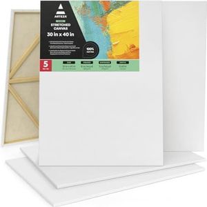 Arteza Canvas, groot, voor schilderen, gestretcht, 5 stuks, 76,2 x 101,6 cm, 100% katoen, geprepareerd met 237 ml gesso, blanco, voor acryl gieten en olieverfschilderij