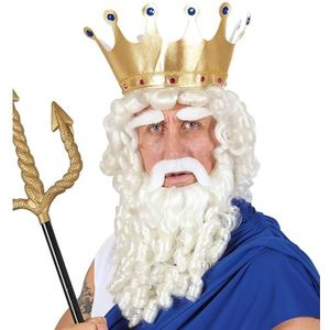 Widmann Z0787 - pruik Zeus met baard, snor en wenkbrauwen, wit, krullende pruik, poseidon, themafeest, carnaval