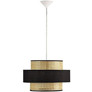Els Banys Plafondlamp Izaro, gevlochten rieten en textiel, beige, zwart, diameter 40 cm, hoogte 25 cm