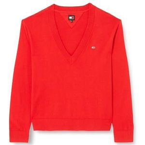 Tommy Jeans Dames TJW Essential Vneck Sweater EXT, diep karmozijnrood, M, Diepe Crimson, M