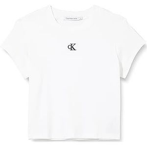 Calvin Klein Jeans Dames Ck Rib Cropped Slim Tee T-shirt, Helder Wit, L