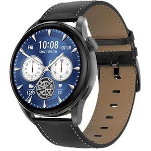 DAM DT3 Smartwatch met meldingen, gedeeld display, multisport-modi en hartslagmonitor, inclusief leren en siliconen armbanden, 4,5 x 1,2 x 5 cm, kleur: zwart, Normaal