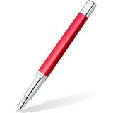 STAEDTLER Vulpen Triplus 474 F, kleur roaring red, hoogwaardige metalen behuizing in ergonomische driehoekige vorm, stalen veer F, met patroon in schrijfkleur blauw, 474 F02-3