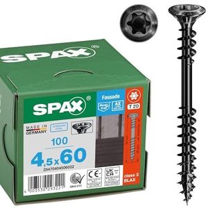 SPAX T-STAR plus T20, 4CUT - 25470404506022 4,5 x 60 mm, 100 stuks, roestvrij staal A2 BLAX, fixeerschroefdraad, T-STAR plus T20, verzonken lenskop, 4CUT - 25470404506022