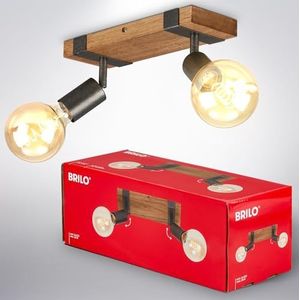 BRILONER Lampen - spotlamp, plafondspot retro, plafondlamp vintage, spots draai- en zwenkbaar, 2x E27, metaalhout, kleur: gunmetal, 280x100x90mm (LxBxH)